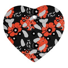 Folk flowers art pattern Floral   Heart Ornament (Two Sides)