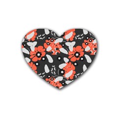 Folk flowers art pattern Floral   Rubber Coaster (Heart) 