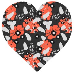 Folk flowers art pattern Floral   Wooden Puzzle Heart