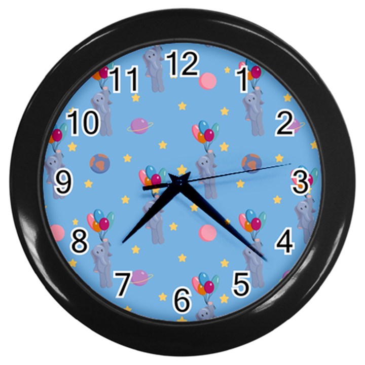 Baby Elephant Flying On Balloons Wall Clock (Black)