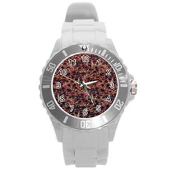 Warm Abstract Surface Print Round Plastic Sport Watch (l) by dflcprintsclothing