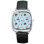 Funny Mushrooms Go About Their Business Square Metal Watch Front