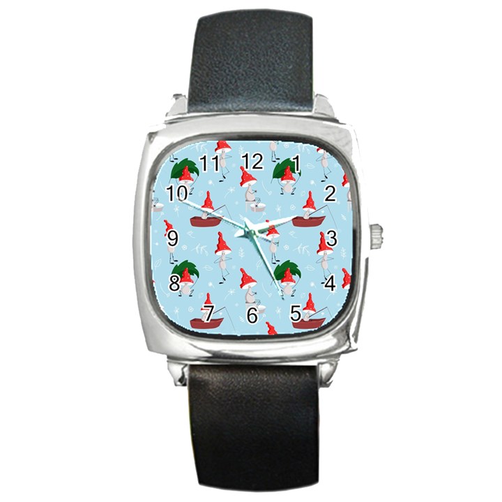 Funny Mushrooms Go About Their Business Square Metal Watch