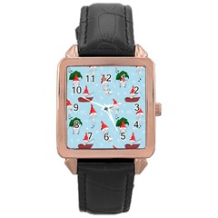 Funny Mushrooms Go About Their Business Rose Gold Leather Watch  by SychEva