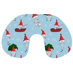 Funny Mushrooms Go About Their Business Travel Neck Pillow by SychEva