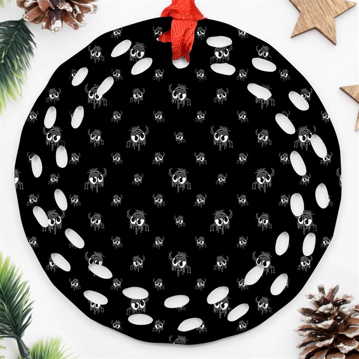 Black And White Funny Monster Print Pattern Ornament (Round Filigree)