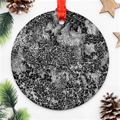 Grey And White Grunge Camouflage Abstract Print Ornament (round)