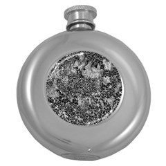 Grey And White Grunge Camouflage Abstract Print Round Hip Flask (5 Oz) by dflcprintsclothing