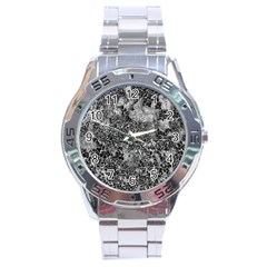 Grey And White Grunge Camouflage Abstract Print Stainless Steel Analogue Watch by dflcprintsclothing