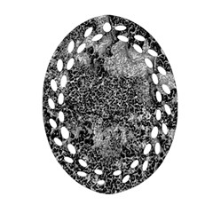 Grey And White Grunge Camouflage Abstract Print Ornament (oval Filigree)