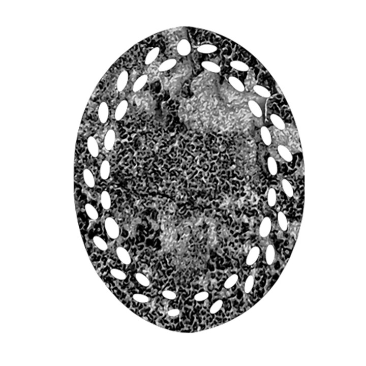 Grey And White Grunge Camouflage Abstract Print Ornament (Oval Filigree)