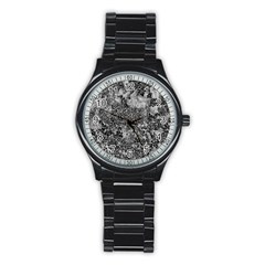 Grey And White Grunge Camouflage Abstract Print Stainless Steel Round Watch by dflcprintsclothing