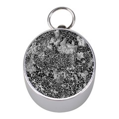 Grey And White Grunge Camouflage Abstract Print Mini Silver Compasses