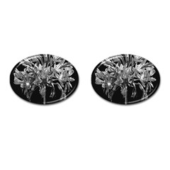 Black And White Lilies Botany Motif Print Cufflinks (oval) by dflcprintsclothing