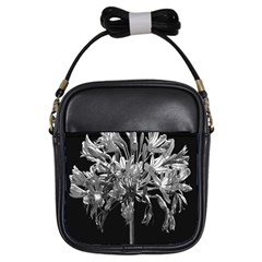 Black And White Lilies Botany Motif Print Girls Sling Bag by dflcprintsclothing