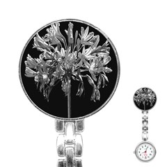 Black And White Lilies Botany Motif Print Stainless Steel Nurses Watch by dflcprintsclothing