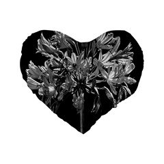 Black And White Lilies Botany Motif Print Standard 16  Premium Flano Heart Shape Cushions by dflcprintsclothing