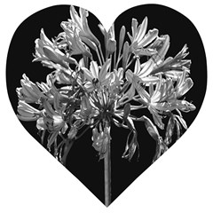 Black And White Lilies Botany Motif Print Wooden Puzzle Heart by dflcprintsclothing