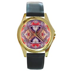 Abstract Petals Symmetry Round Gold Metal Watch by kaleidomarblingart