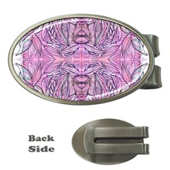 Biro On Pink Symmetry Money Clips (oval)  by kaleidomarblingart