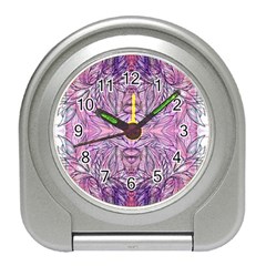 Biro On Pink Symmetry Travel Alarm Clock by kaleidomarblingart