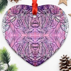 Biro On Pink Symmetry Heart Ornament (two Sides) by kaleidomarblingart