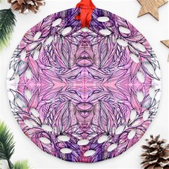 Biro On Pink Symmetry Round Filigree Ornament (two Sides) by kaleidomarblingart