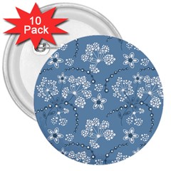 Folk Flowers Art Pattern  3  Buttons (10 Pack)  by Eskimos