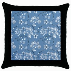 Folk Flowers Art Pattern  Throw Pillow Case (black) by Eskimos