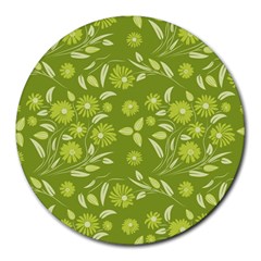 Folk Flowers Art Pattern  Round Mousepads