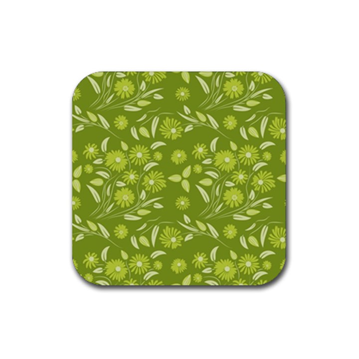 Folk flowers art pattern  Rubber Coaster (Square) 