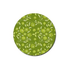 Folk Flowers Art Pattern  Rubber Coaster (round)  by Eskimos