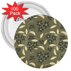 Folk Flowers Art Pattern  3  Buttons (100 Pack)  by Eskimos