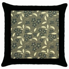 Folk Flowers Art Pattern  Throw Pillow Case (black) by Eskimos