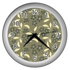 Folk Flowers Art Pattern  Wall Clock (silver) by Eskimos