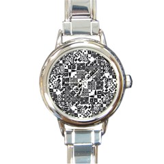 Black And White Geometric Print Round Italian Charm Watch by dflcprintsclothing