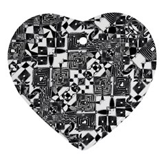 Black And White Geometric Print Ornament (heart) by dflcprintsclothing