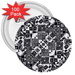 Black And White Geometric Print 3  Buttons (100 Pack)  by dflcprintsclothing