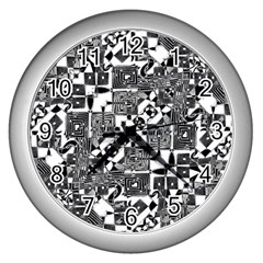 Black And White Geometric Print Wall Clock (silver) by dflcprintsclothing