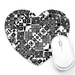 Black And White Geometric Print Heart Mousepads by dflcprintsclothing