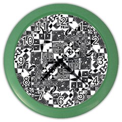 Black And White Geometric Print Color Wall Clock by dflcprintsclothing