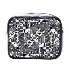 Black And White Geometric Print Mini Toiletries Bag (one Side) by dflcprintsclothing