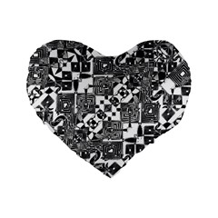 Black And White Geometric Print Standard 16  Premium Heart Shape Cushions by dflcprintsclothing