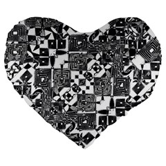 Black And White Geometric Print Large 19  Premium Heart Shape Cushions by dflcprintsclothing