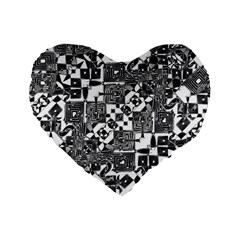 Black And White Geometric Print Standard 16  Premium Flano Heart Shape Cushions by dflcprintsclothing