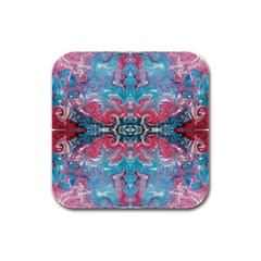 Turquoise Arabesque Repeats Rubber Square Coaster (4 Pack)  by kaleidomarblingart