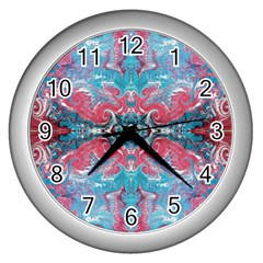 Turquoise Arabesque Repeats Wall Clock (silver) by kaleidomarblingart