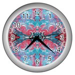 Turquoise Arabesque Repeats Wall Clock (Silver) Front