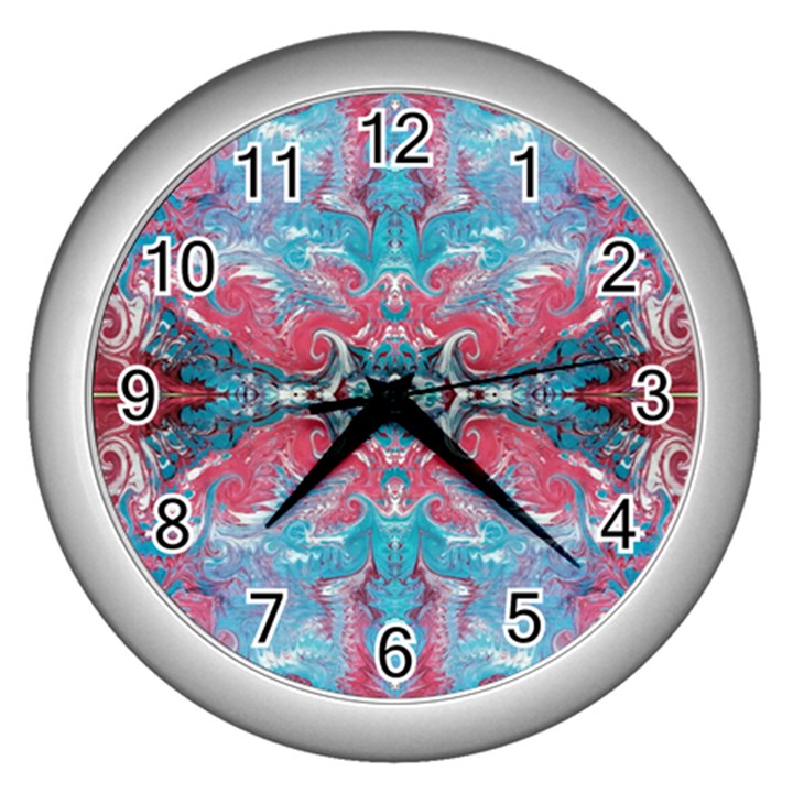 Turquoise Arabesque Repeats Wall Clock (Silver)