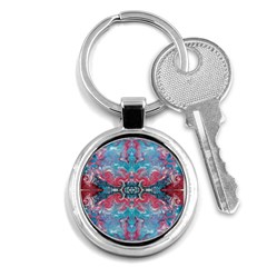 Turquoise Arabesque Repeats Key Chain (round) by kaleidomarblingart